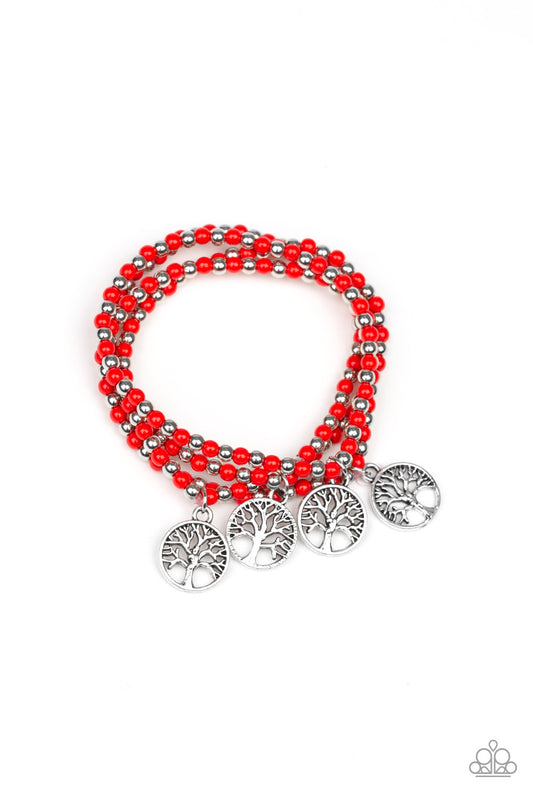 PLANT A TREE - RED BEADS SILVER TREE OF LIFE CHARM BRACELETS SET