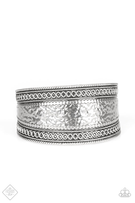 ADOBE ADVENTURE - SILVER HAMMERED TEXTURED FASHION FIX CUFF BRACELET