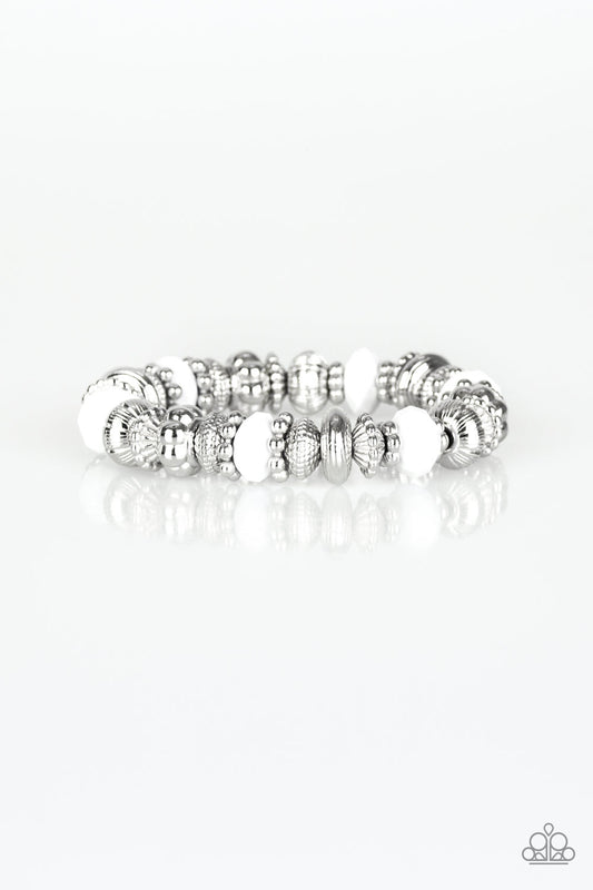 LIVE LIFE TO THE COLOR-FULLEST - WHITE BEADS SILVER STRETCH BRACELET