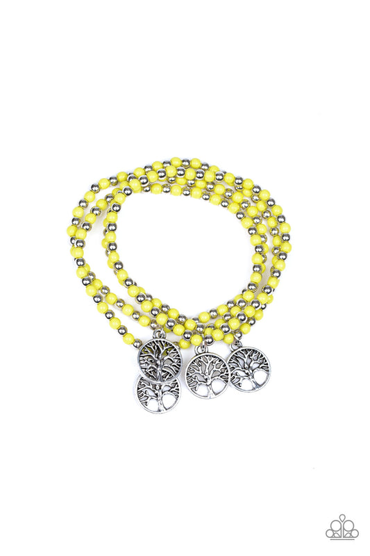 PLANT A TREE - YELLOW BEADS SILVER TREE OF LIFE CHARM BRACELETS SET