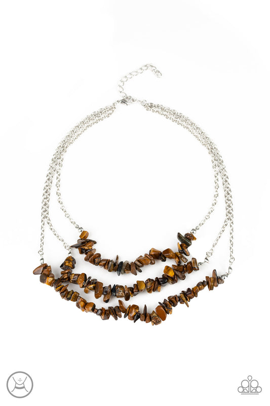 ECO GODDESS - BROWN TIGER EYE CHIPS MULTI LAYER CHOKER NECKLACE