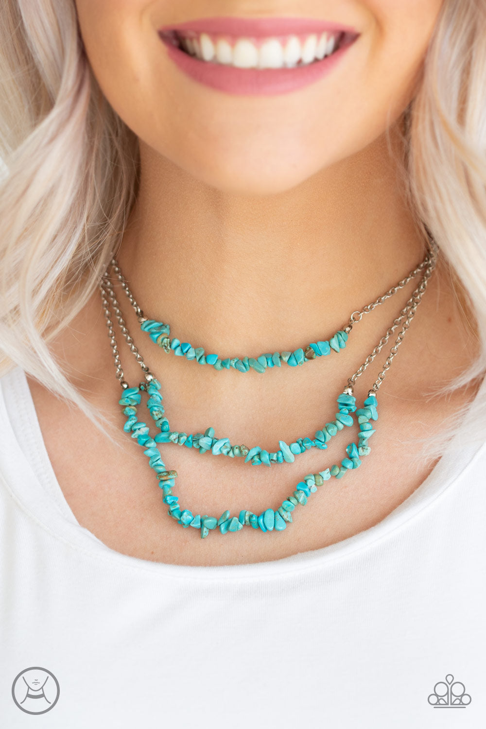 ECO GODDESS - BLUE TURQUOISE CHIPS MULTI LAYER SHORT NECKLACE