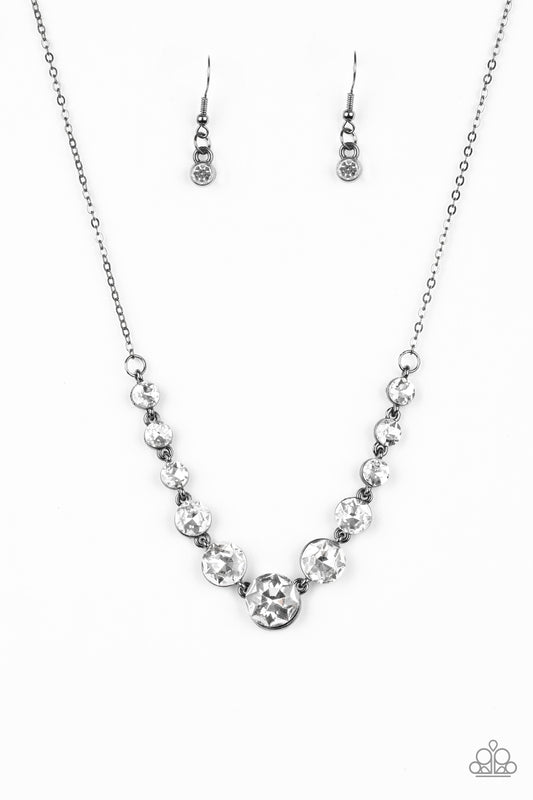 LEADING SOCIALITE - BLACK GUNMETAL WHITE ROUND RHINESTONES NECKLACE