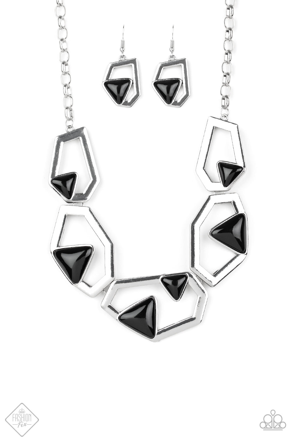 GEO-ING, GEO-ING, GONE! - BLACK FASHION FIX GEOMETRIC NECKLACE