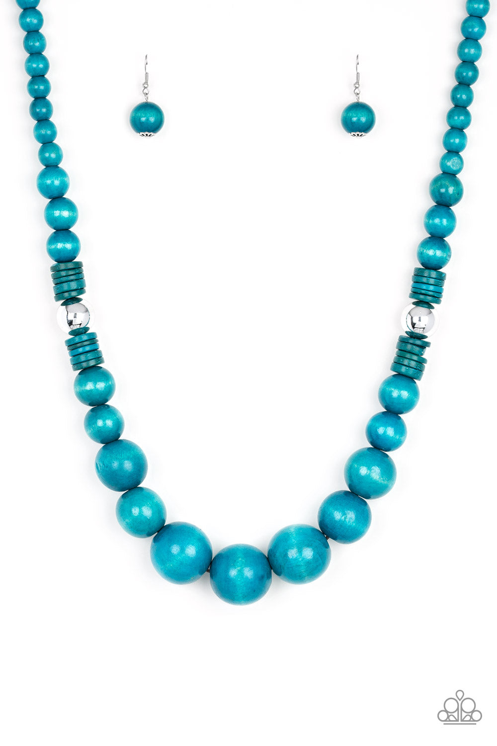 PANAMA PANORAMA - BLUE WOODEN BEADS AND SILVER NECKLACE