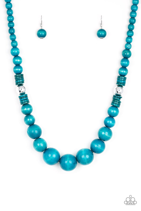 PANAMA PANORAMA - BLUE WOODEN BEADS AND SILVER NECKLACE
