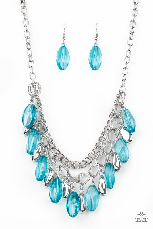 SPRING DAYDREAM - BLUE CLEAR BEADS FRINGE NECKLACE