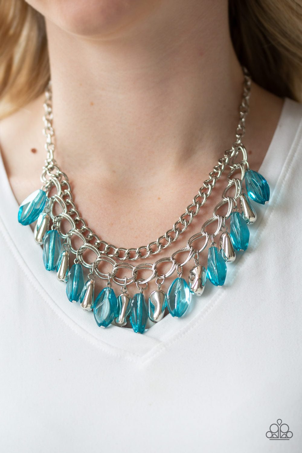 SPRING DAYDREAM - BLUE CLEAR BEADS FRINGE NECKLACE