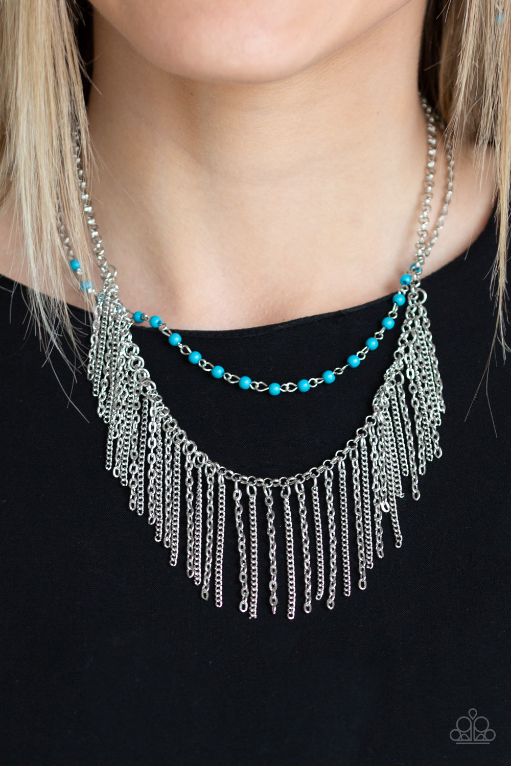 FIERCE IN FRINGE - BLUE AND SILVER NECKLACE