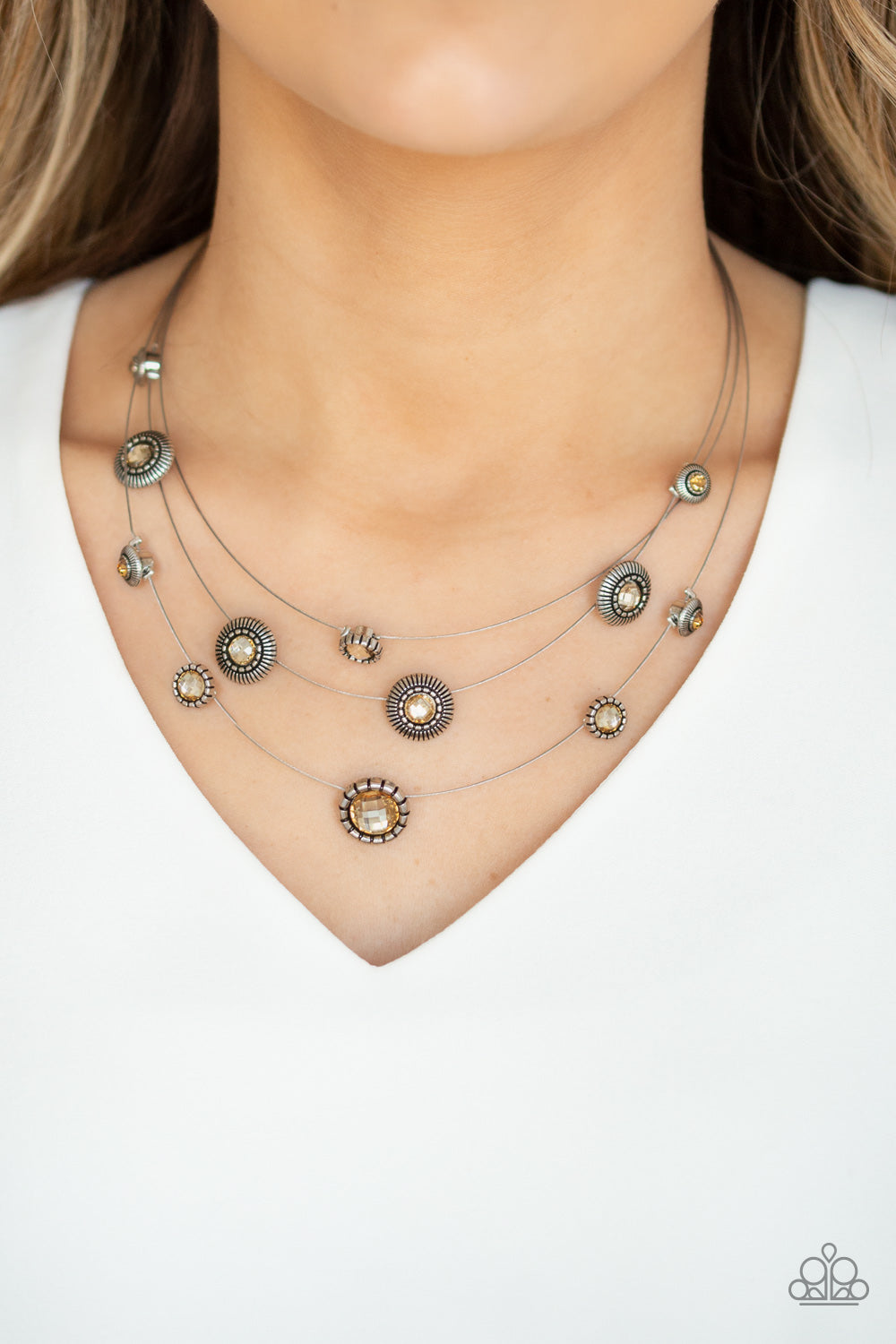 SHEER THING! - BROWN FLOATING TOPAZ RHINESTONES NECKLACE