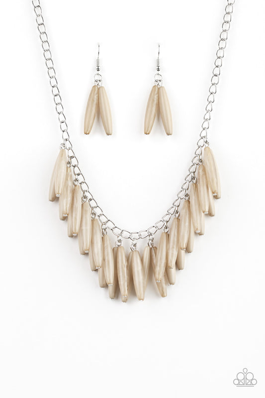 FULL OF FLAVOR - BROWN ACRYLIC FRINGE NECKLACE