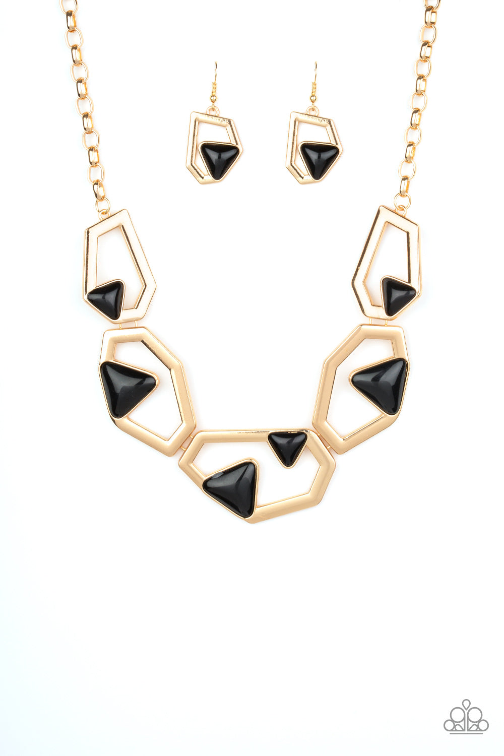 GEO-ING, GEO-ING, GONE - GOLD AND BLACK GEOMETRIC NECKLACE