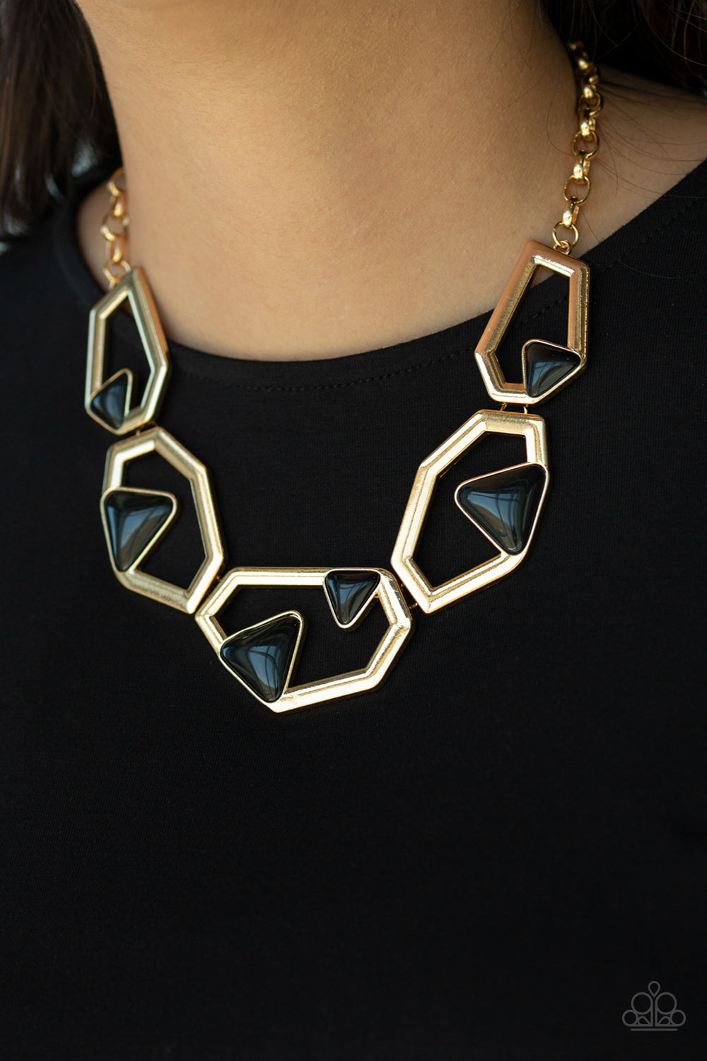 GEO-ING, GEO-ING, GONE - GOLD AND BLACK GEOMETRIC NECKLACE