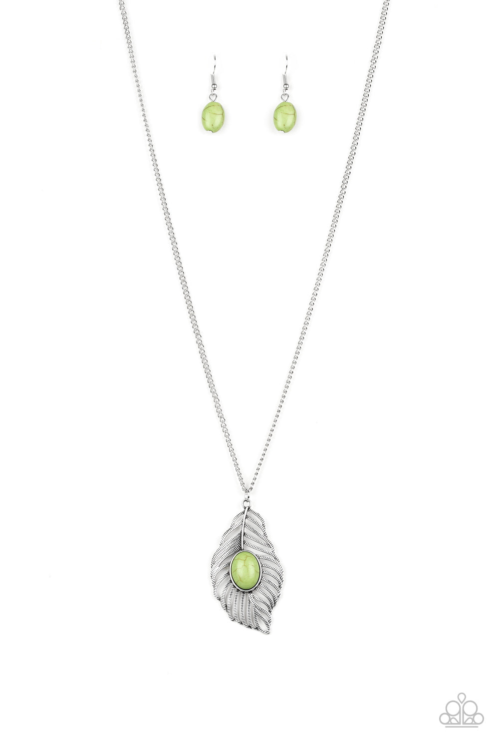 FLIGHT PATH - GREEN SANDSTONE SILVER FEATHER NECKLACE