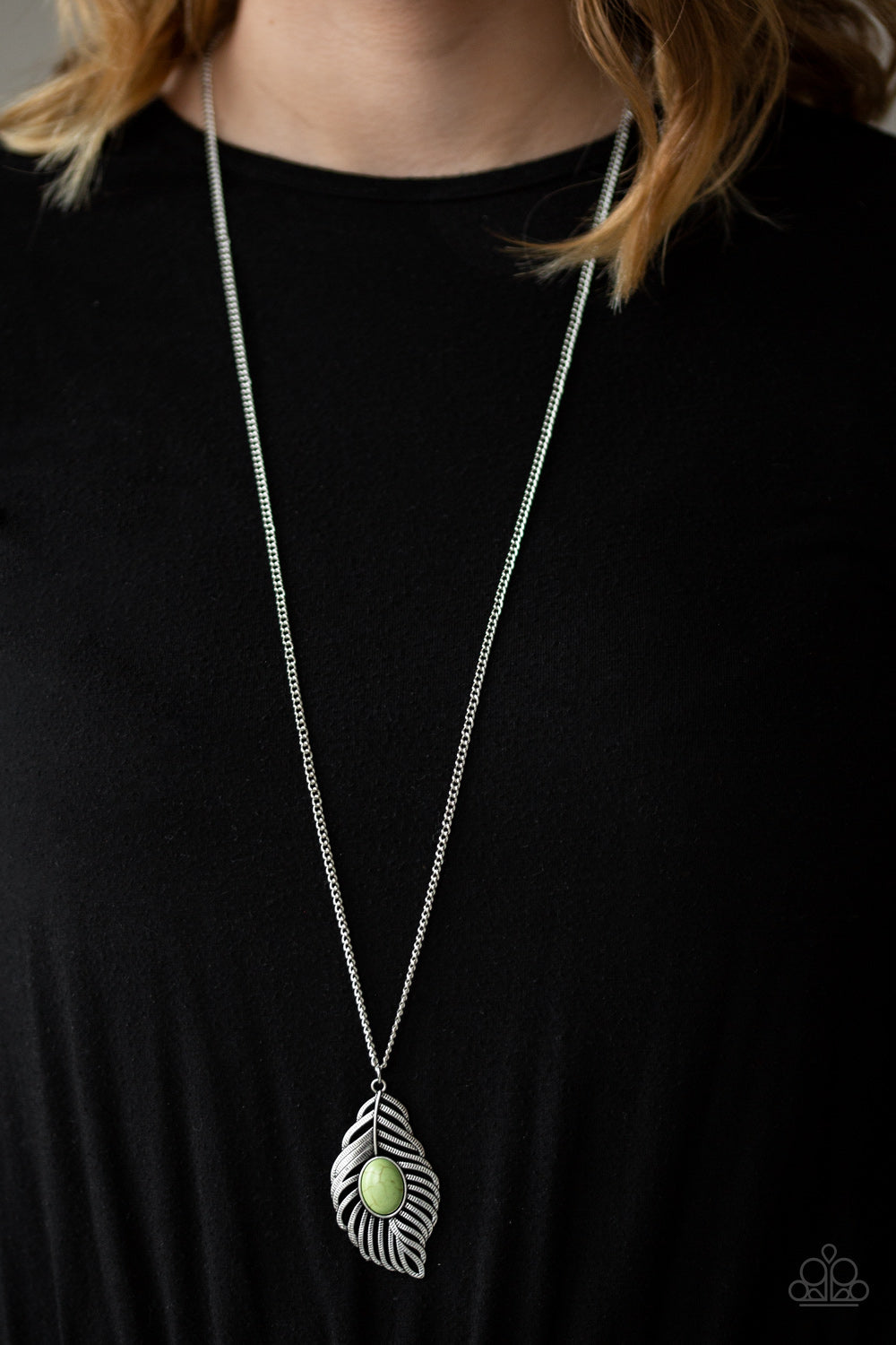 FLIGHT PATH - GREEN SANDSTONE SILVER FEATHER NECKLACE