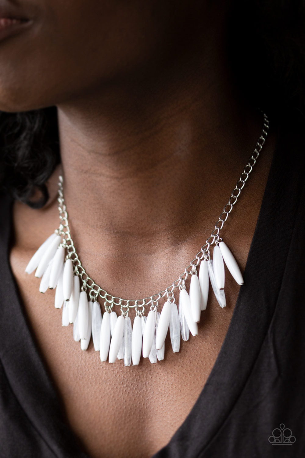 FULL OF FLAVOR - WHITE ACRYLIC FRINGE NECKLACE