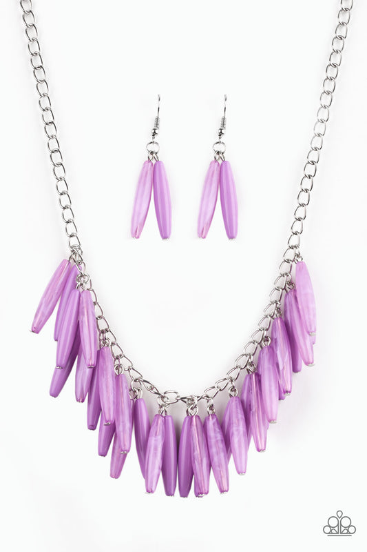 FULL OF FLAVOR - PURPLE ACRYLIC FRINGE NECKLACE