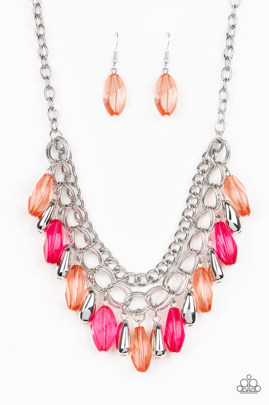 SPRING DAYDREAM - MULTI PINK AND ORANGE FRINGE NECKLACE