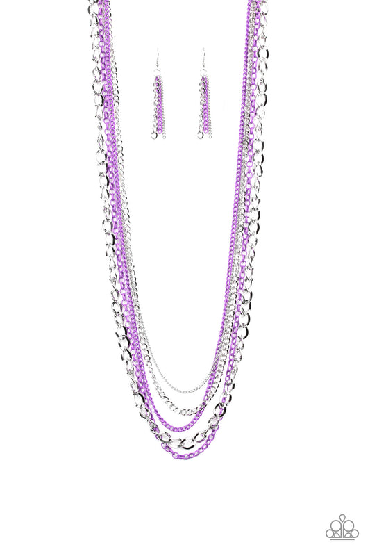 INDUSTRIAL VIBRANCE - PURPLE AND SILVER MULTI CHAIN NECKLACE