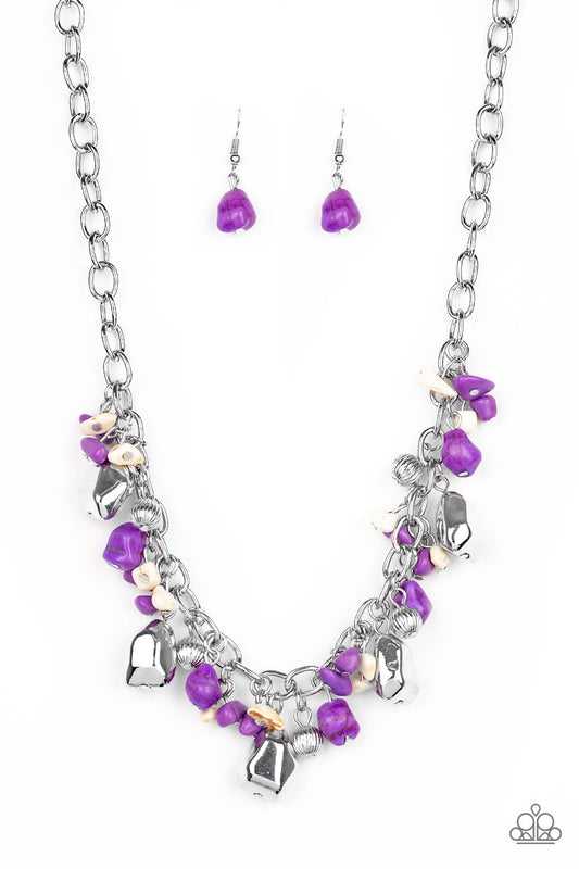 QUARRY TRAIL - PURPLE AND WHITE CRACKLE STONE NECKLACE