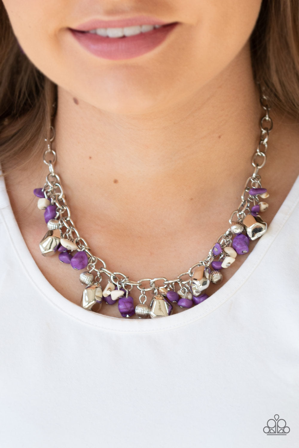 QUARRY TRAIL - PURPLE AND WHITE CRACKLE STONE NECKLACE