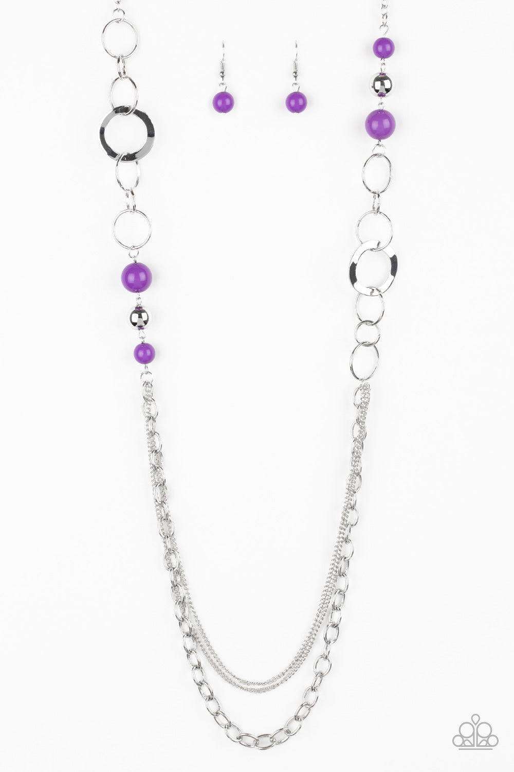 MODERN MOTLEY - PURPLE BEADS LONG SILVER NECKLACE