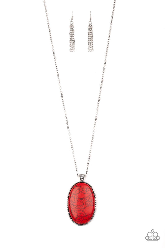 STONE STAMPEDE - RED OVAL CRACKLE STONE NECKLACE