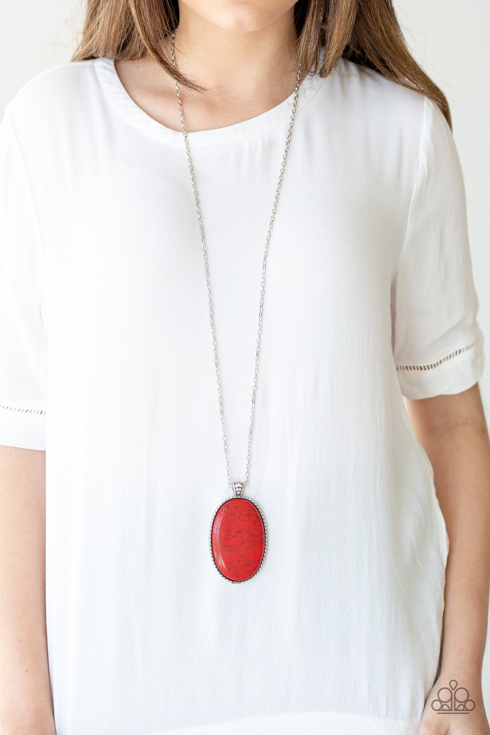 STONE STAMPEDE - RED OVAL CRACKLE STONE NECKLACE