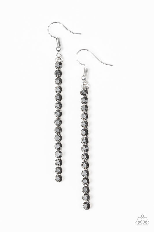 GRUNGE MEETS GLAMOUR - BLACK HEMATITE RHINESTONES STICK BAR EARRINGS