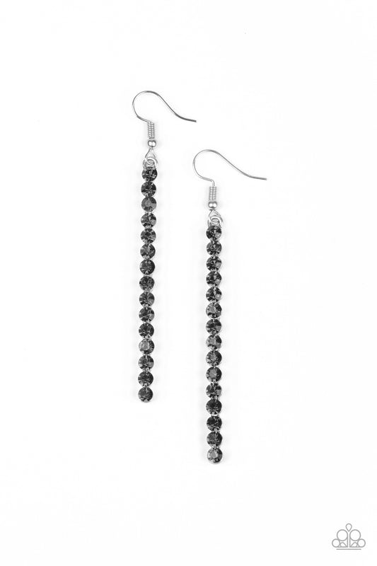GRUNGE MEETS GLAMOUR - SILVER SMOKY RHINESTONES STICK BAR EARRINGS