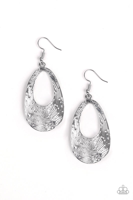 MEAN SHEEN - SILVER TEXTURED TEARDROP THUMBPRINT EARRINGS