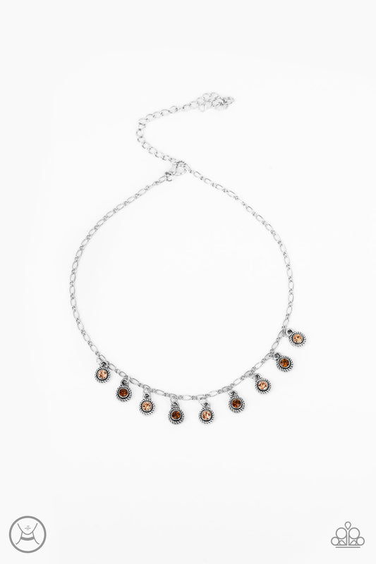 POPSTAR PARTY - MULTI BROWN AND TAN RHINESTONES FRINGE NECKLACE