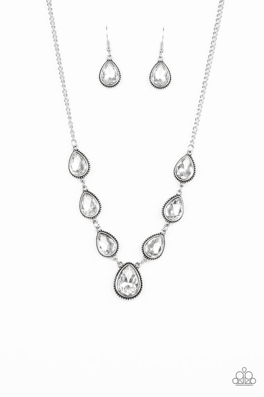 SOCIALITE SOCIAL - WHITE TEARDROP RHINESTONES Y SHAPE NECKLACE