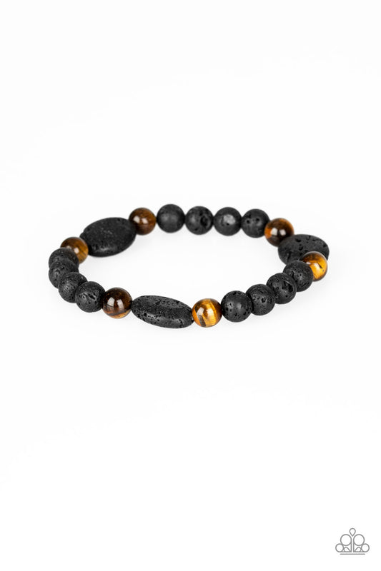 A HUNDRED AND ZEN PERCENT - BROWN TIGER EYE LAVA STONE STRETCH BRACELET