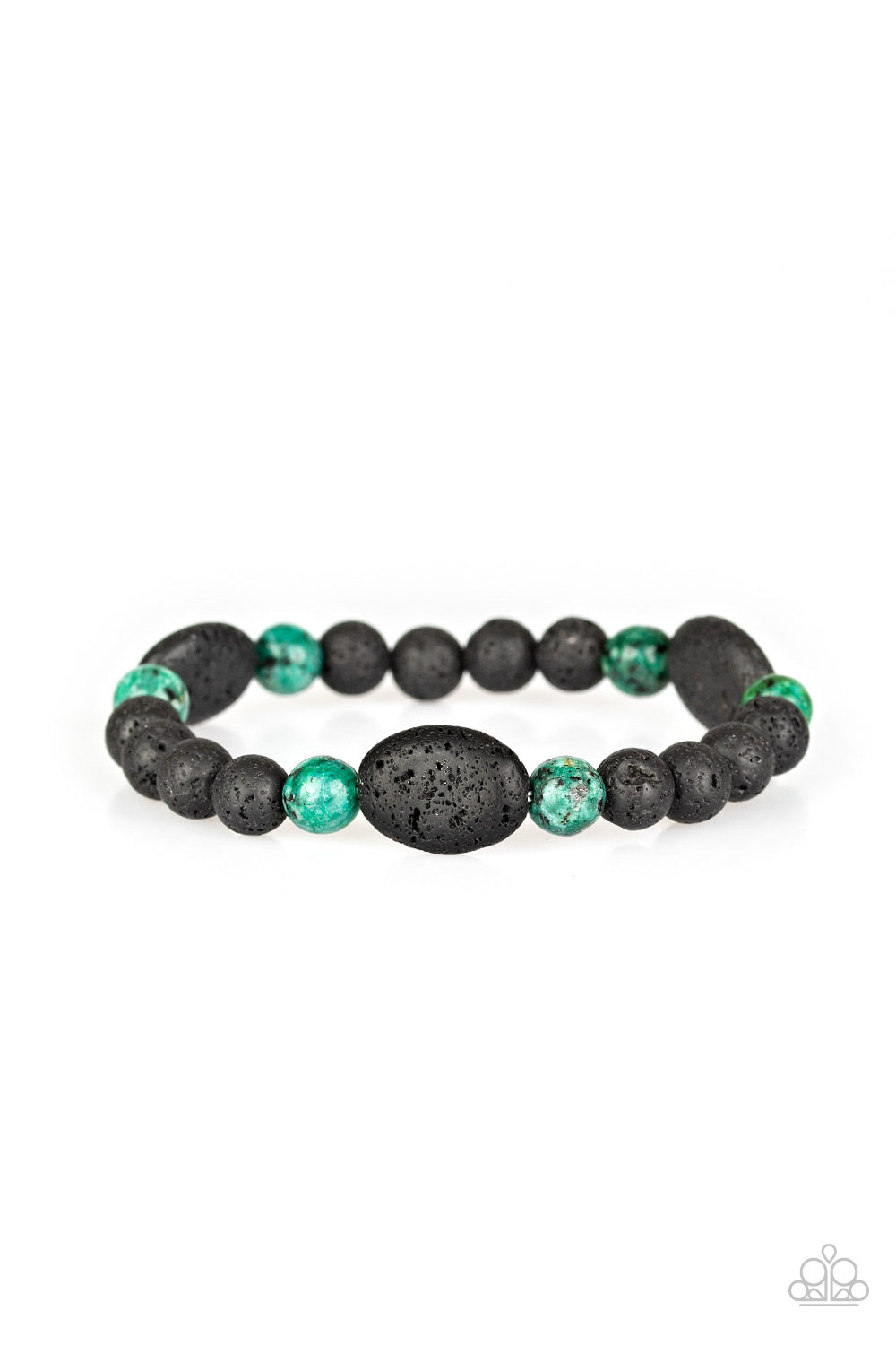 A HUNDRED AND ZEN PERCENT - GREEN SPECKLED STONE LAVA BEADS STRETCH BRACELET