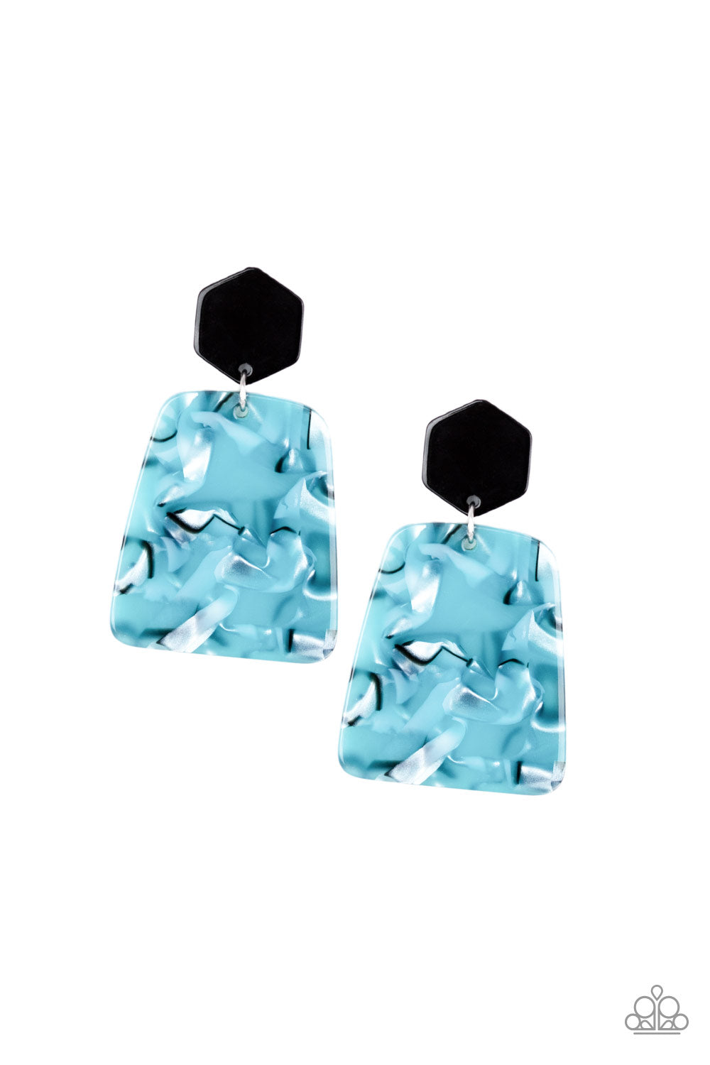 MAJESTIC MARINER - BLUE AND BLACK MARBLED ACRYLIC POST EARRINGS