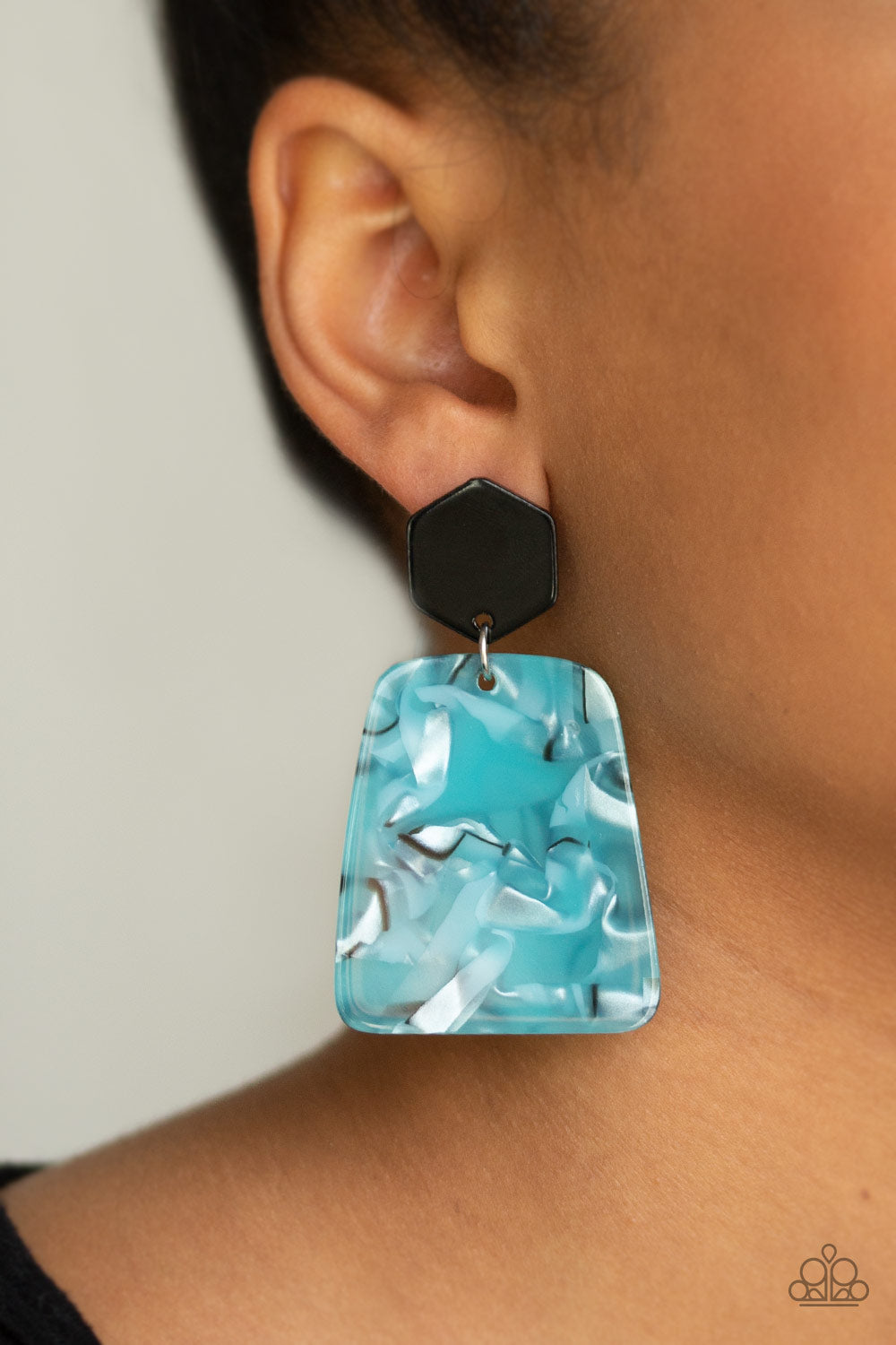 MAJESTIC MARINER - BLUE AND BLACK MARBLED ACRYLIC POST EARRINGS