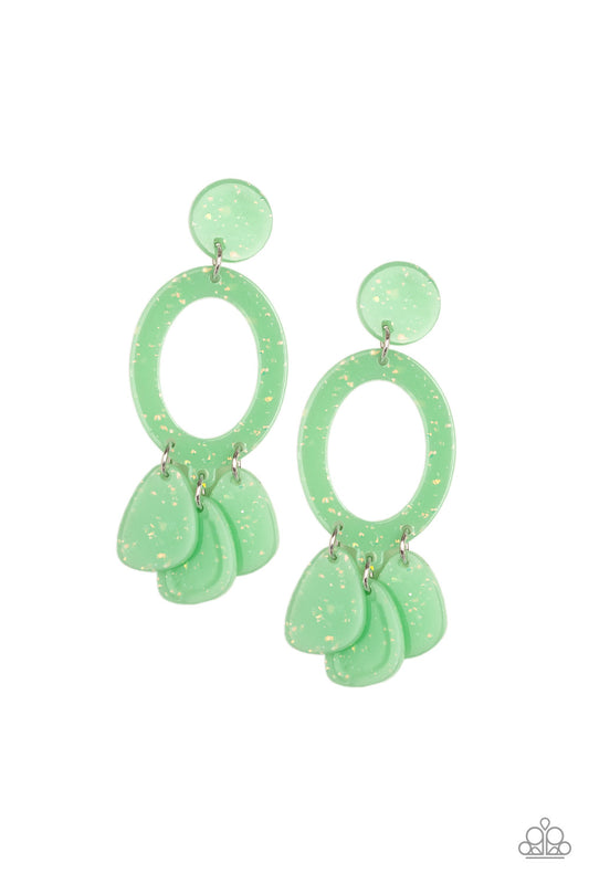 SPARKLING SHORES - GREEN FRINGE ACRYLIC EARRINGS