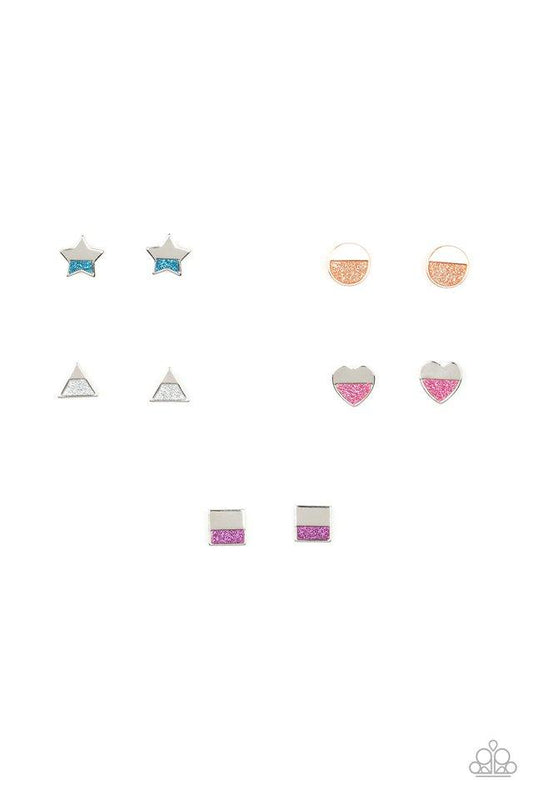 GLITTERY HEARTS STARS & SHAPES - ASSORTED SET OF 5 EARRINGS