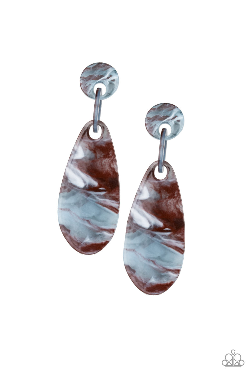 A HAUTE COMMODITY - BROWN BLUE GRAY MARBLED TEARDROP ACRYLIC EARRINGS