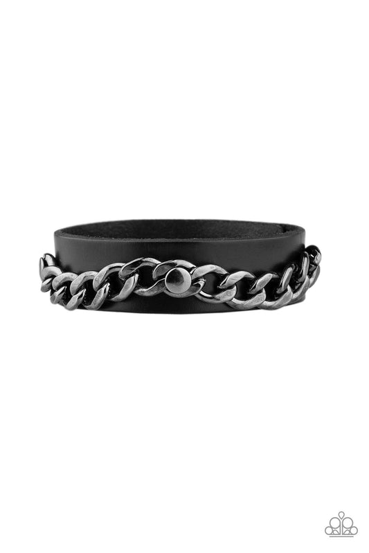 BE THE CHAINGE - BLACK LEATHER CHAIN MENS SNAP BRACELET