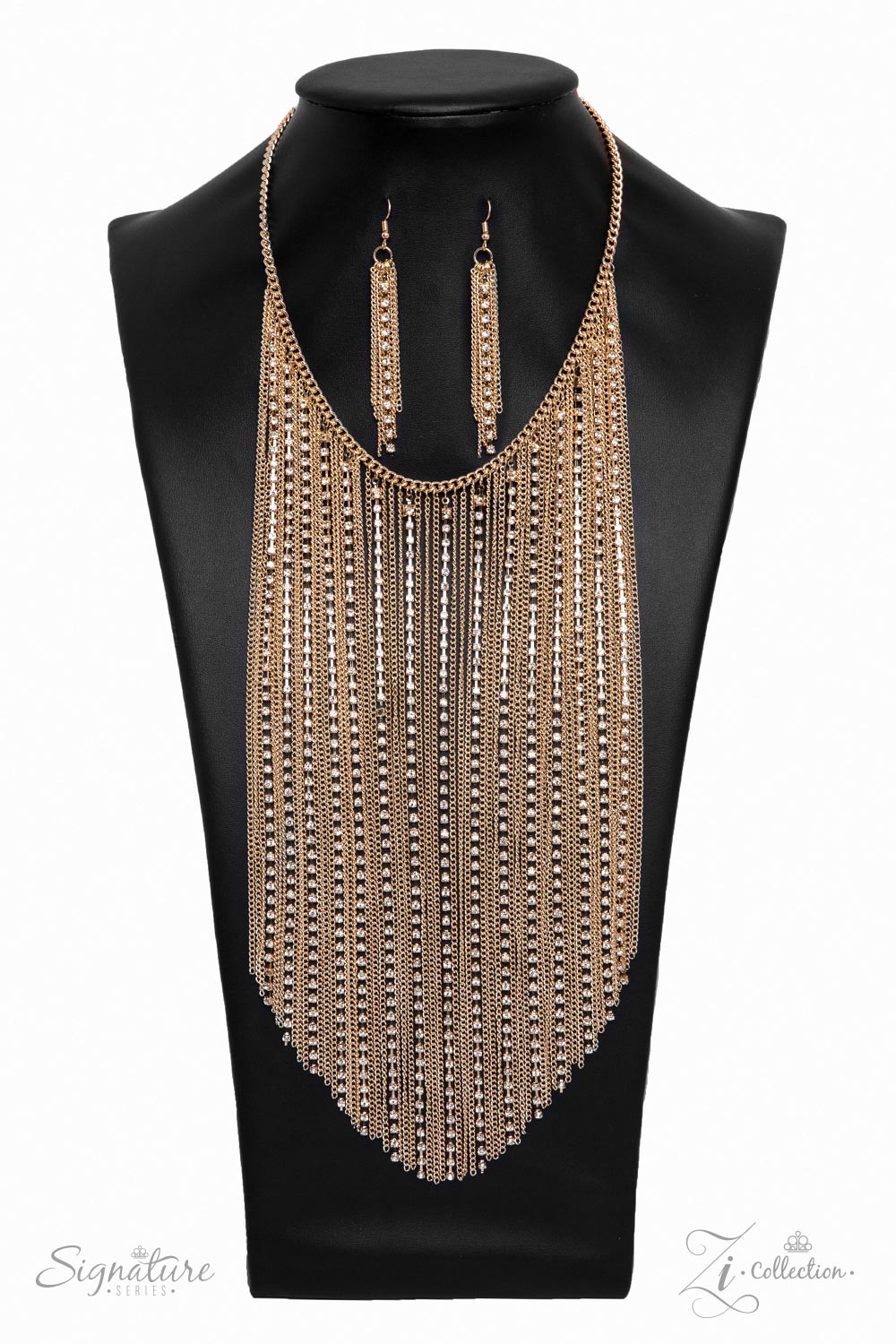 THE RAMEE - GOLD FRINGE AND RHINESTONES LONG 2019 ZI NECKLACE