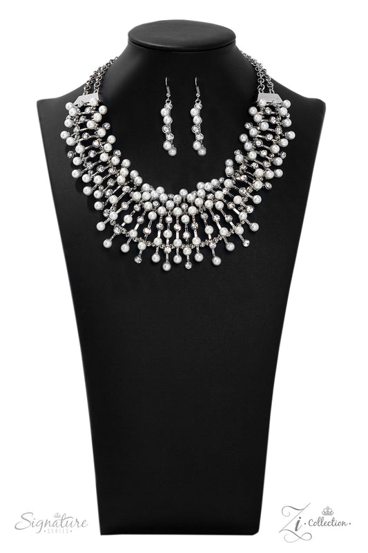 THE LEANNE - WHITE PEARLS SILVER BARS COLLAR 2019 ZI NECKLACE