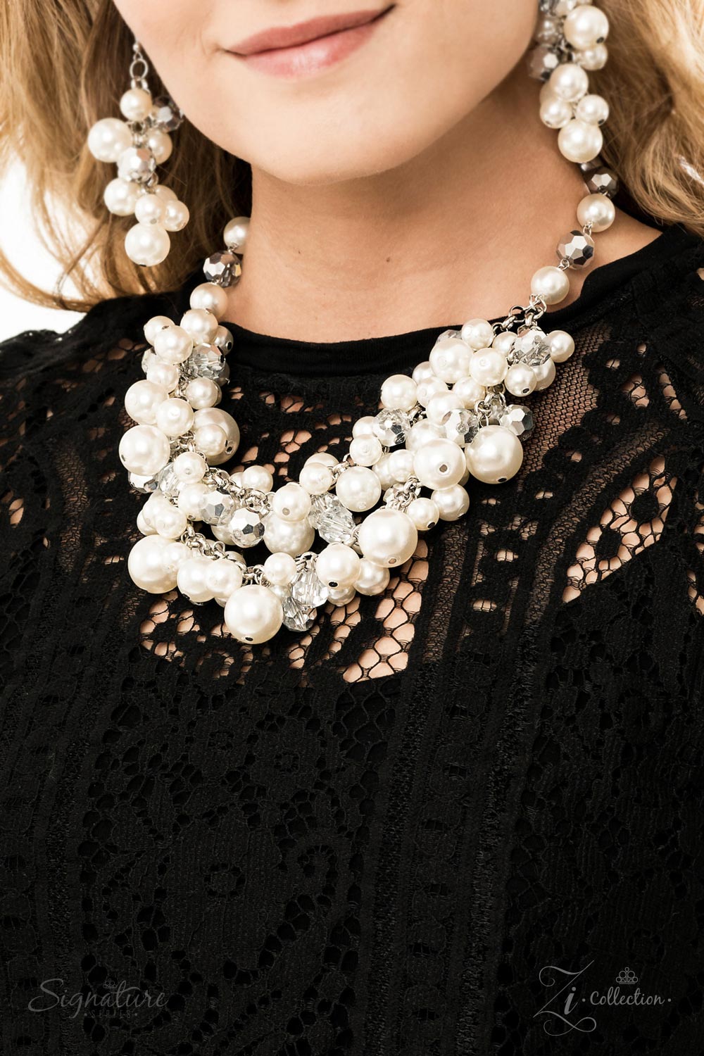 THE LAUREN - WHITE PEARLS CRYSTALS DOUBLE LAYER 2019 ZI NECKLACE