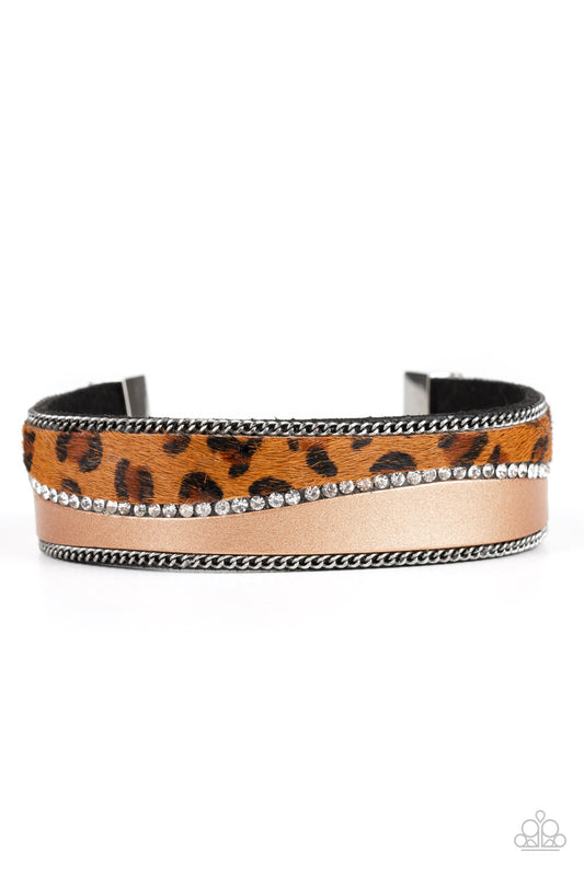 FLIRTATIOUSLY FELINE - BROWN CHEETAH ANIMAL PRINT LEATHER WRAP BRACELET