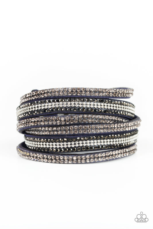 ROYAL RAZZLE - BLUE FELT DOUBLE WRAP SMOKY RHINESTONES BRACELET
