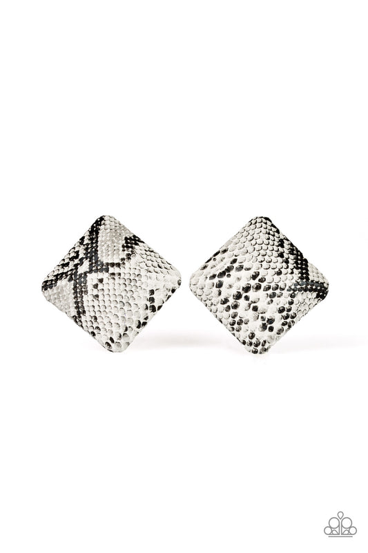 MAKING HISS-TORY - WHITE SNAKE SKIN SQUARE POST EARRINGS