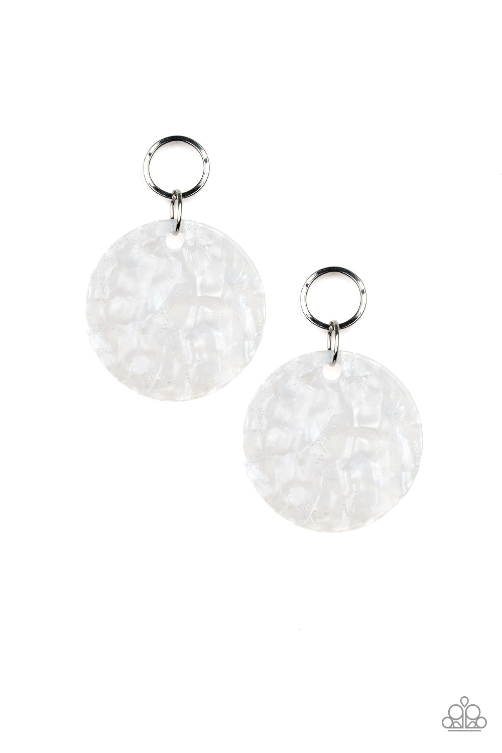 BEACH BLISS - WHITE SPARKLE ACRYLIC ROUND POST EARRINGS