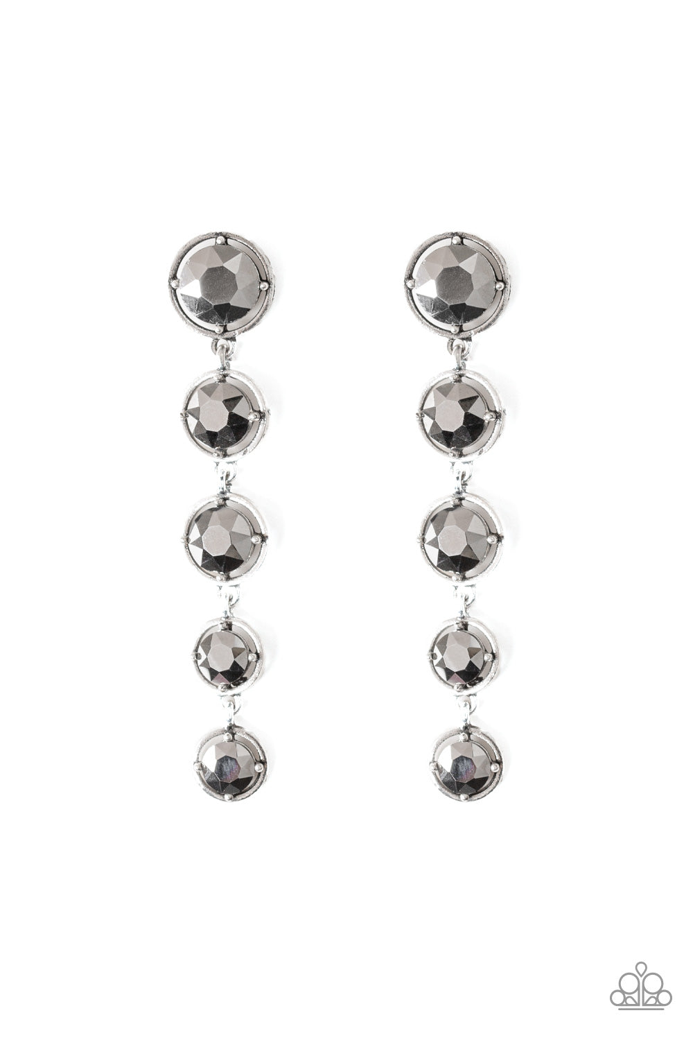 DRIPPIN IN STARLIGHT - SILVER GRADUATED HEMATITE RHINESTONES SILVER EARRINGS