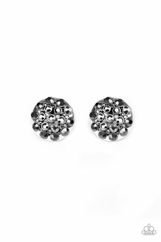 HOLLYWOOD DRAMA - SILVER HEMATITE RHINESTONES BUTTON POST EARRINGS